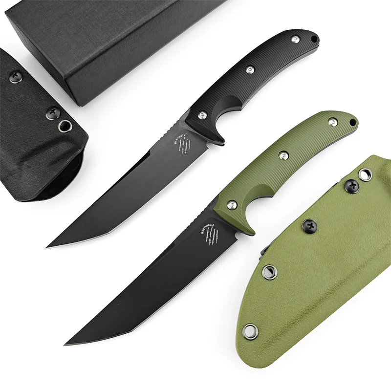 Outdoor straight knife, tactical hunting camping self-defense rescue multi-purpose EDC portable pocket knife G10 handle D2 blade