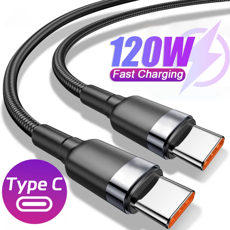 USB C To Type C Data Cables Nylon Braided Charger Cord PD120W Fast Charging Unbreakable Cellphone Wire for Samsung Xiaomi