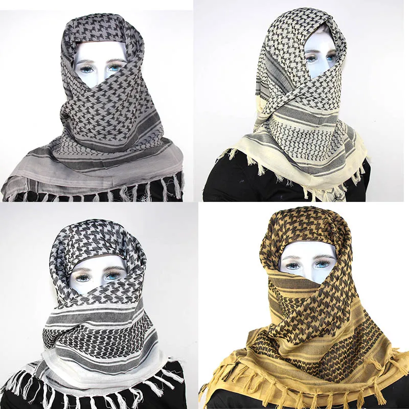 2PCS/SET Military Arab Keffiyeh Shemagh Scarf Cotton Winter Shawl Neck Warmer Cover Head Wrap Windproof Tactical Camping Scarf