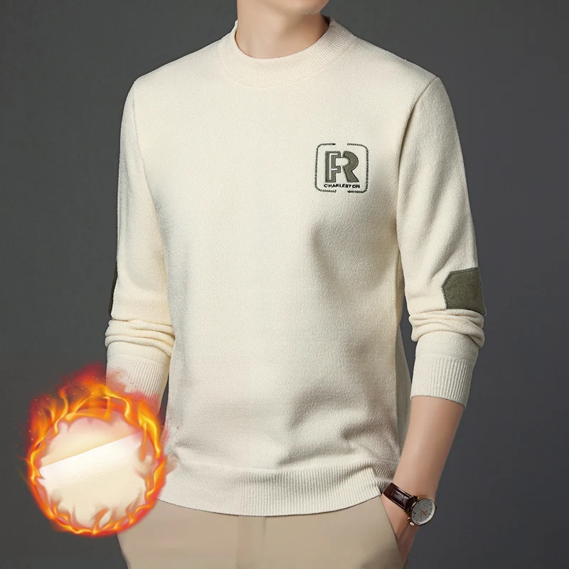 

Autumn and Winter Men's Sweater Trendy Round Neck with Thick Velvet and Warm Base Knitted Sweater Korean Edition Knitted Sweater