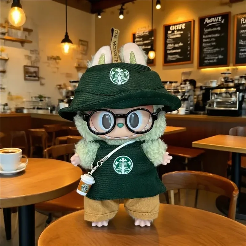 

15 17cm For Labubu Doll Fashion Drink Coffee Workwear Outfit Clothes Working Cosplay Clothing Shoes Glasses Set Accessories