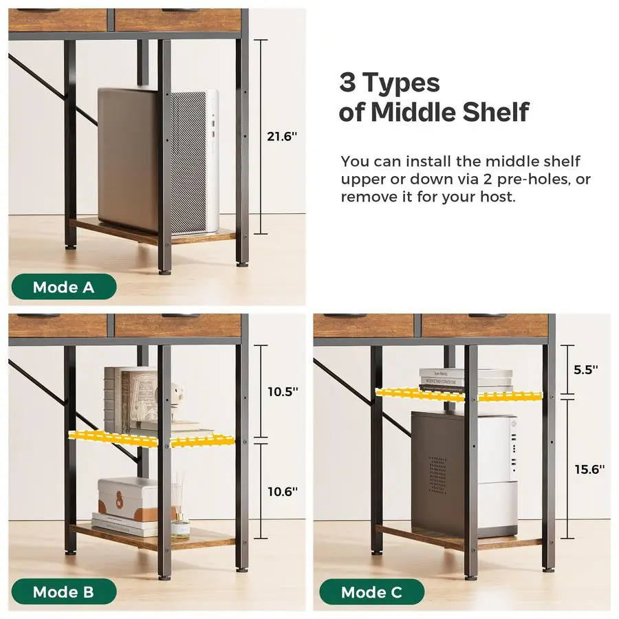 Computer Desk with 6 Drawers, 47 Inch Office Desk with Shelves, Reversible Gaming Desk, Corner Desk with Storage, W Customizable