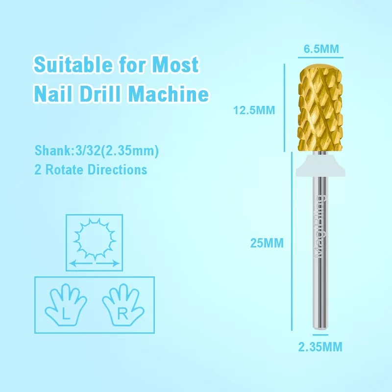 Magibling grande barril pro prego brocas de carboneto ouro fresa invertido durável granding polimento acessórios ferramentas 4xc