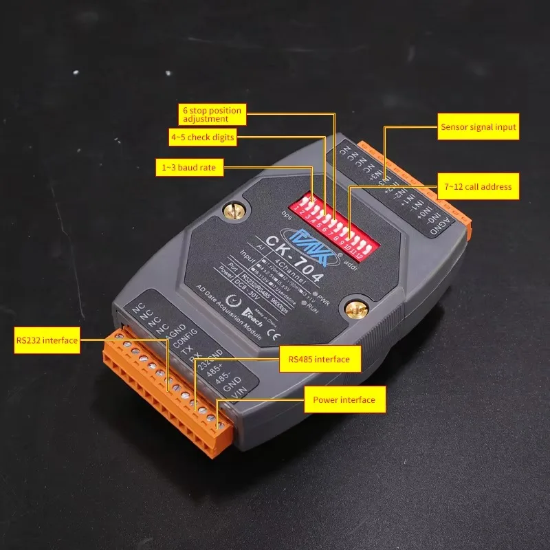 4AI RS-485 Port Modbus RTU Protocol Analog Input IO Module with 4-20mA and 0-10V Modules