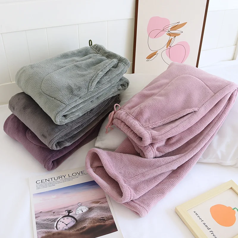 

Thickened Flannel Sleep Pants Coral Fleece Loose Large Size Home Pants Long Pants Warm for Autumn Winter Couples Home Wear