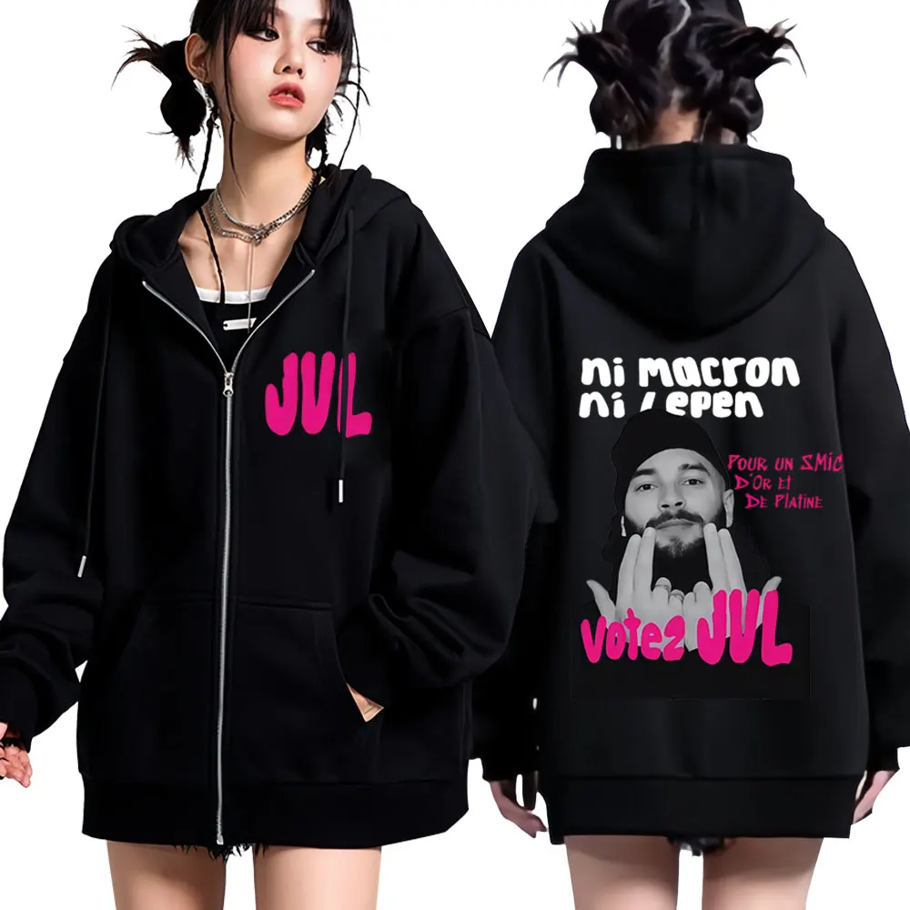 

Французский рэпер JUL, модная толстовка на молнии с графикой для мужчин и женщин, модная толстовка в стиле хип-хоп, винтажная повседневная куртка на молнии большого размера