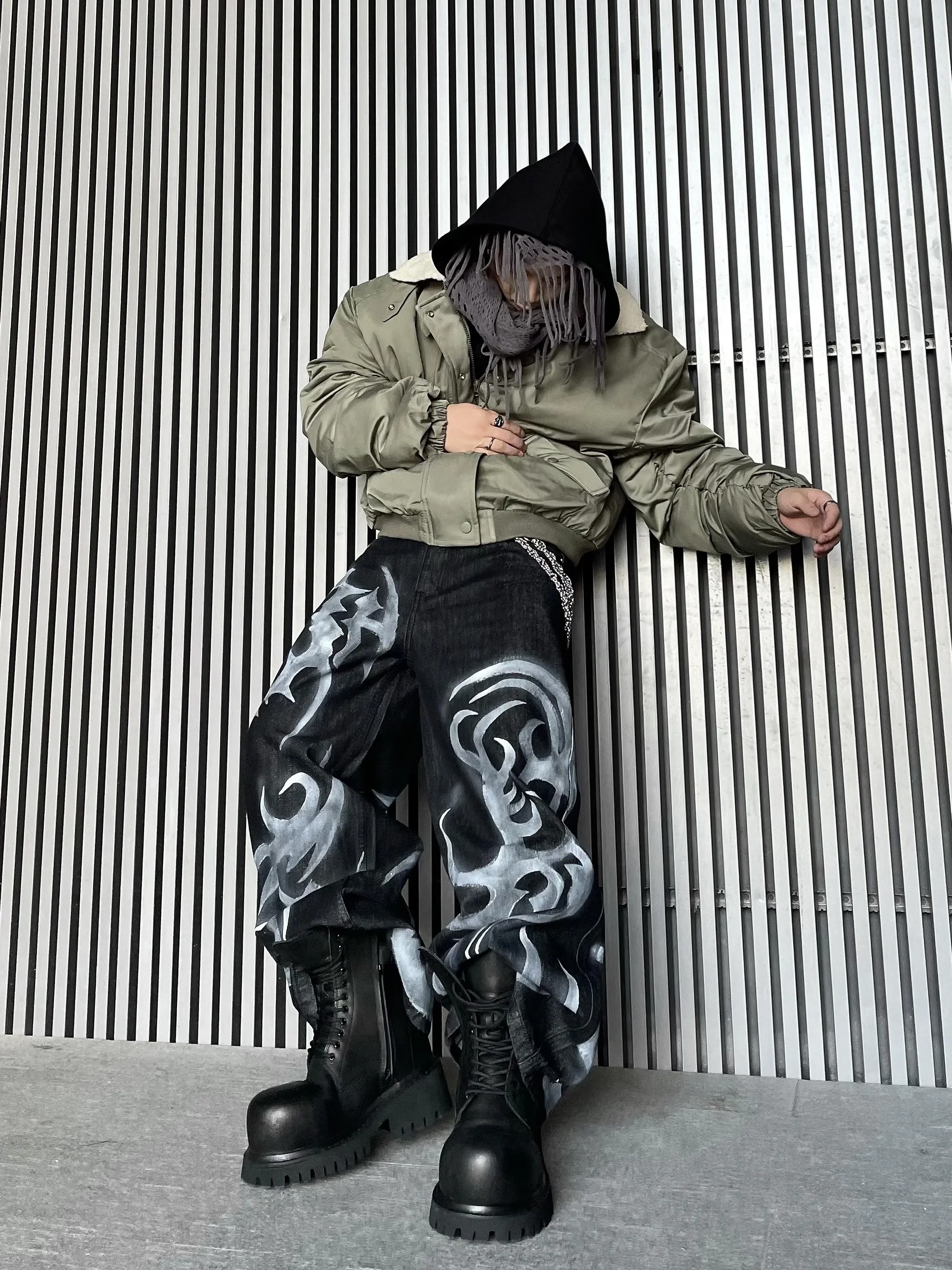 Uncledonjm Blade Graffiti Loose Jeans Men's and Women's Street Wear  Wide-leg Pants Cargo Pants Men