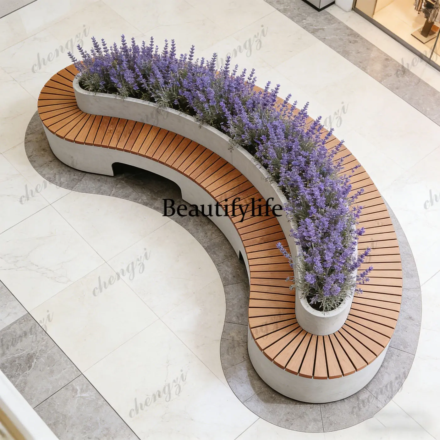 Outdoor flower box seat combination modern simple square shopping mall flower pot decoration public leisure chair