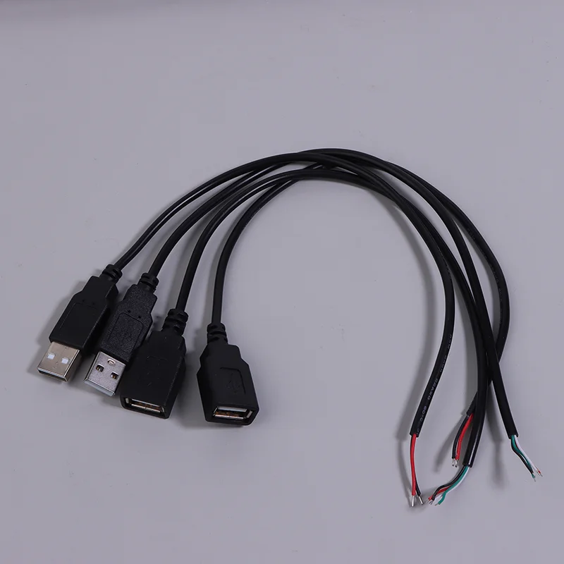 전원 공급 케이블 2 핀 USB 2.0 A 암수 4 핀 와이어 잭 충전기 충전 코드 익스텐션 커넥터, DIY 5V 라인, 30cm 1PC