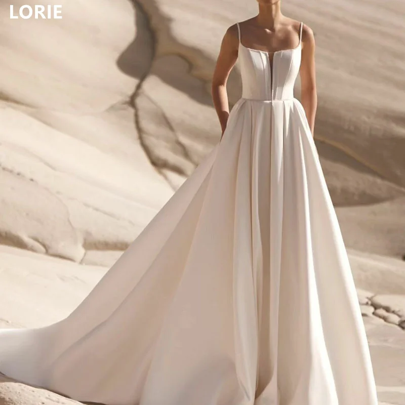 LORIE Spaghetti Strap A-line Wedding Dresses V-Neck Backless Elegant Wedding Party Gown Customized 2024