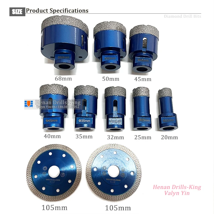 

Diamond Hole Saw Kit Core Drill Bit Set + 20/25/32/35/40/45/50/68mm Diamond Drill Bits + 2* Diamond Blade