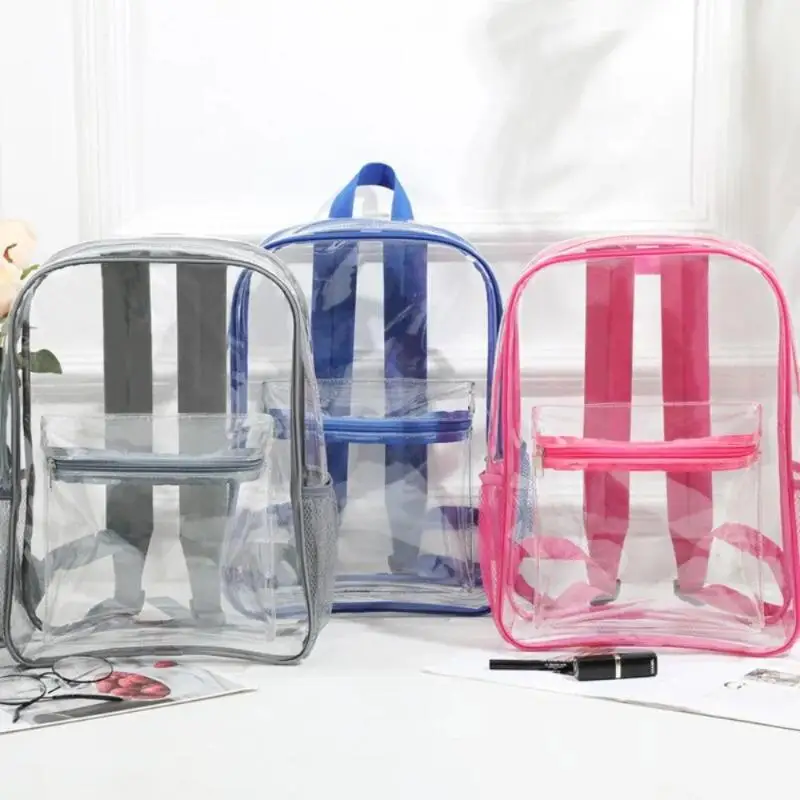 /Vly/PVC Outdoor Sports Fitness Knapsack Casual Travel Visible Backpack Large Capacity Waterproof Shoulders Bag Transparent view 3
