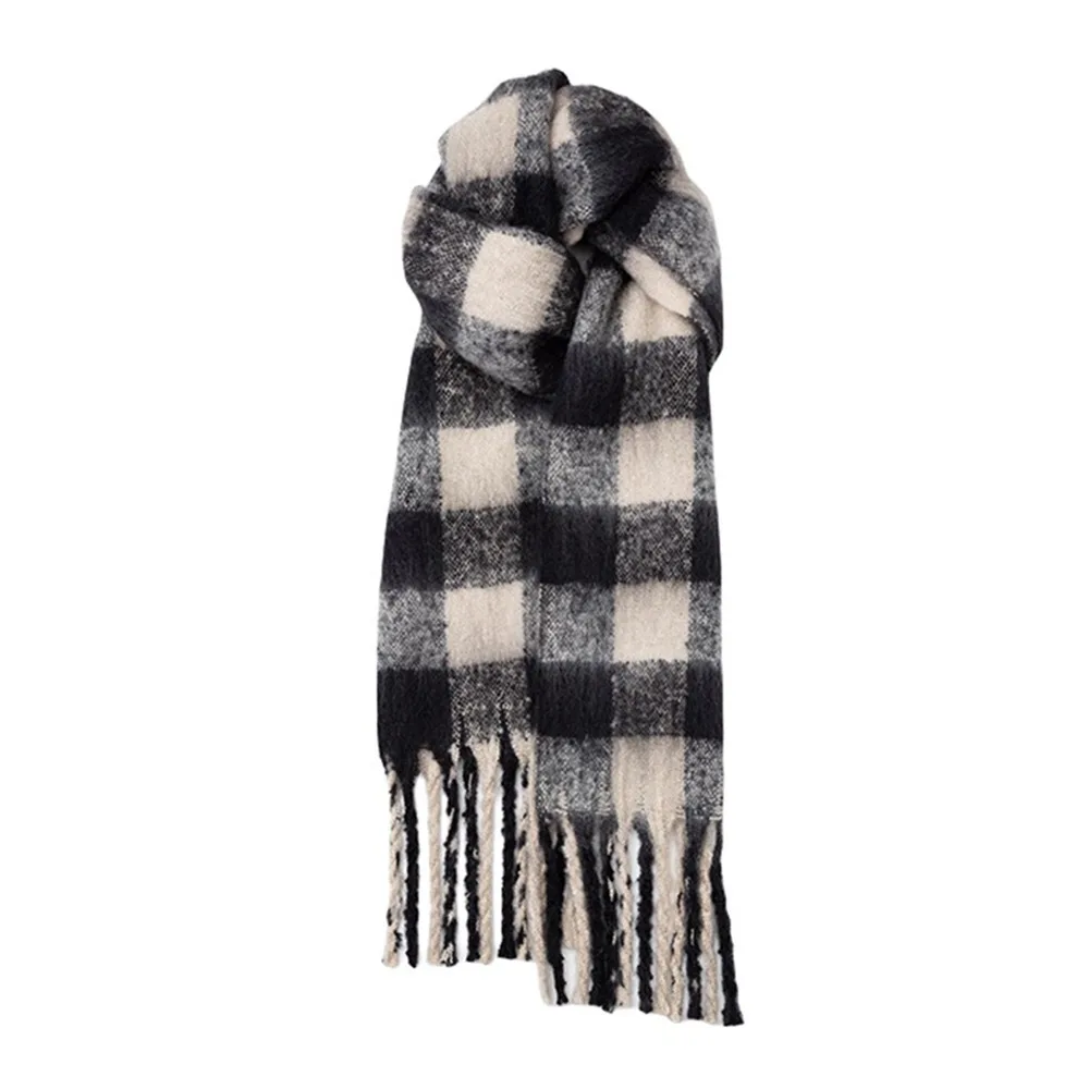 

Fashion Korean Men's Striped Plaid Scarf Fluffy Soft Winter Cashmere Scarf Tassels Warm Checkered Scarf Gifts