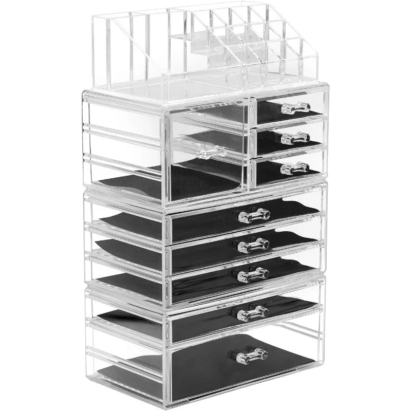 

Large Clear Makeup Organizer - Detachable 4-Piece Jewelry & Make Up Organizers and Storage Set - Spacious Cosmetic Display Tower