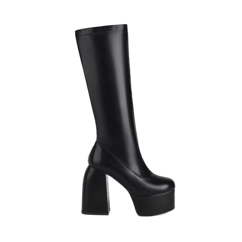 SIMLOVEYO Brand Sexy Chunky 5.5cm Platform 13cm Heel Women Midcalf Boots Big Size 43 Walking Comfy