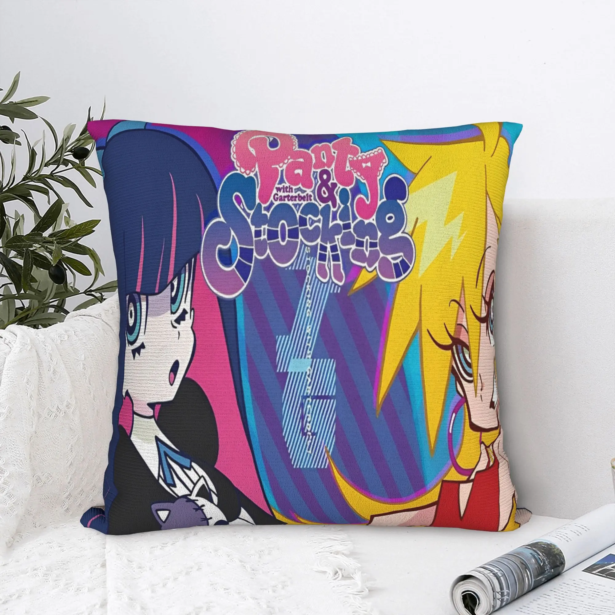 Panty Stocking with Garterbelt Square Pillow Case Cartoon Cushion Cover Creative Polyester Decor Pillowcase for Car 45x45cm
