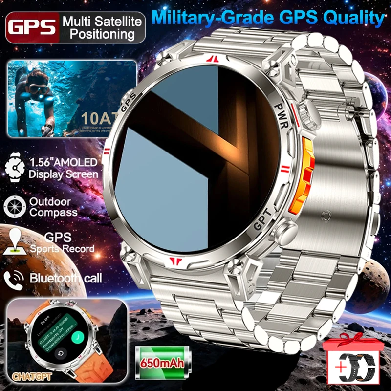 

НОВЫЙ T-ERX3 ULTRA 1,56 "AMOLED HD экран GPS Смарт-часы Встроенный GPS 10ATM Водонепроницаемый компас Аккумулятор 650 мАч Смарт-часы Мужские