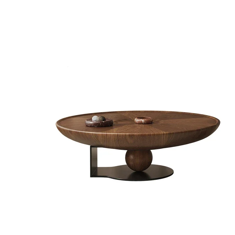 Tea Table Coffee French Antique Circular Living Room Household Table Minimalist Light Luxury High Solid Wood Small Furniture