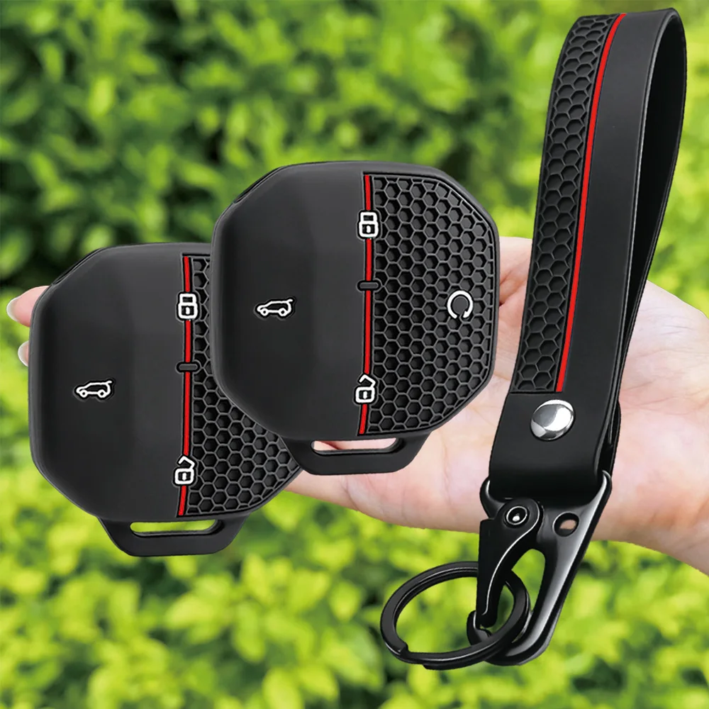 For Chery JETOUR Freedom T1 T2 Traveler silicone car key fob cover with long wrist strap and swivel clip