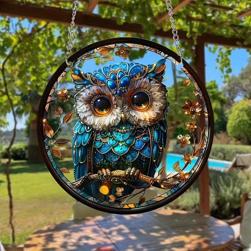 2D Attractive Cute Owl Sunlight Catcher 15CM Acrylic Animal Window Decoration Garden Balcony Terrace Home Ideal Owl Lovers