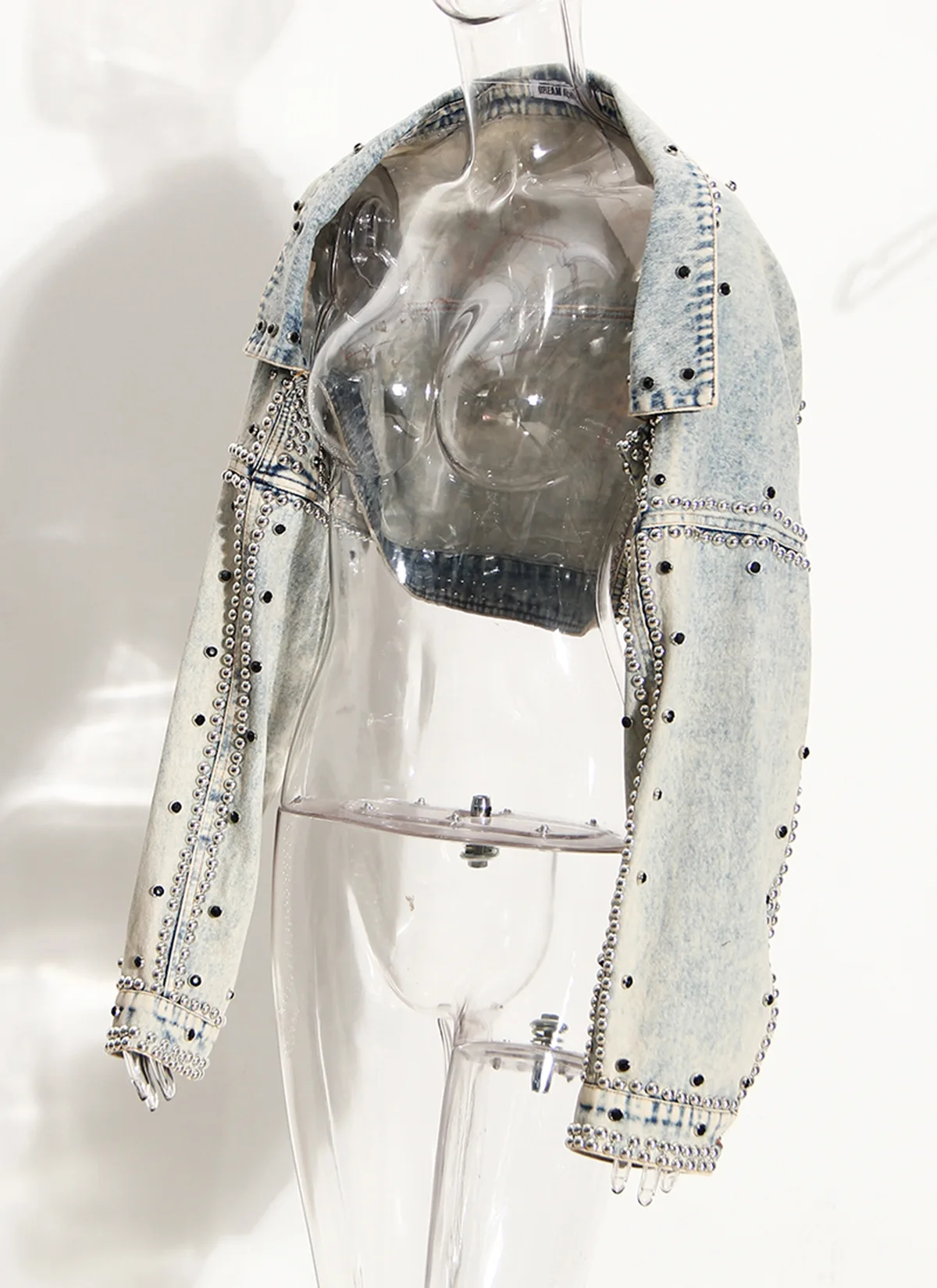 سترة كيب ستايل الدنيم 2025 |   معطف نسائي بياقة شال مع تفاصيل مرصعة، بلوزة كبيرة الحجم #5