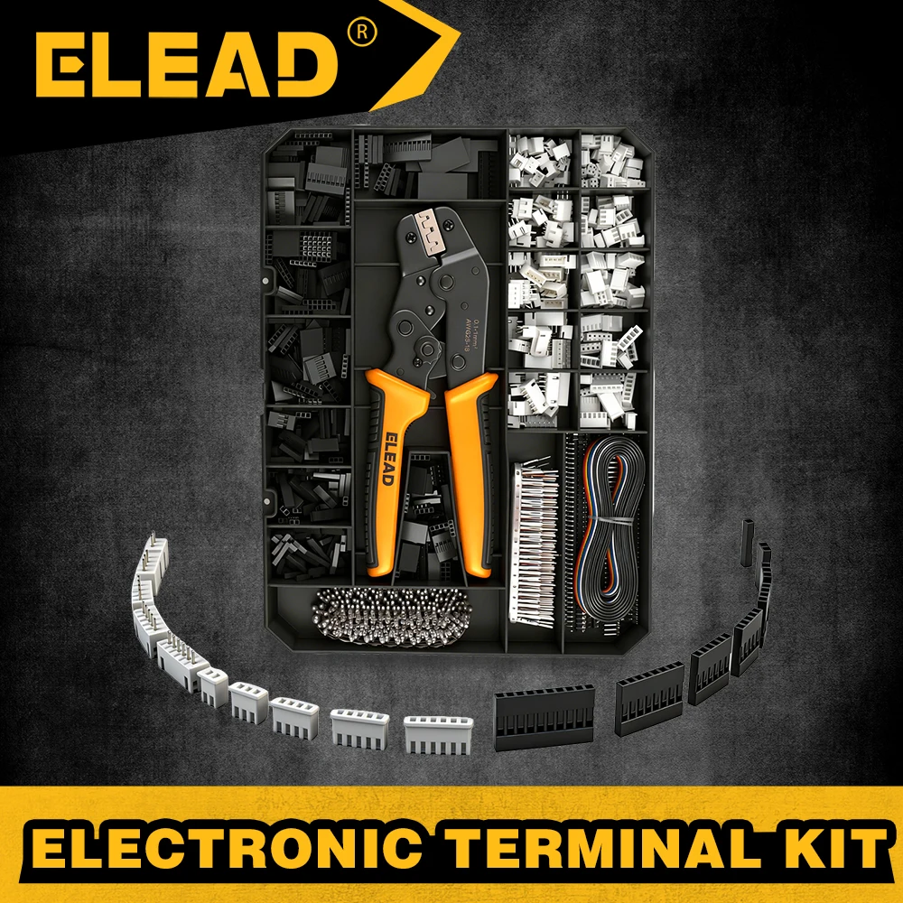 

Набор разъемов ELEAD 2020Pcs JST XH 2.54мм, обжимной инструмент, корпуса 1P-10P, штыревые разъемы и клеммы Dupont для Arduino, печатных плат