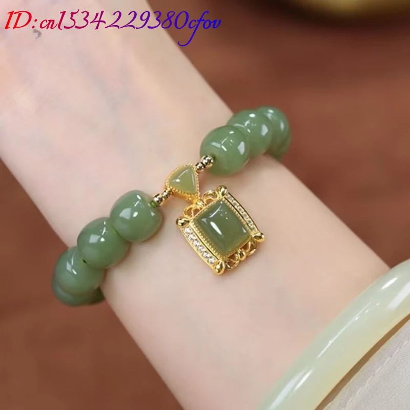 Luck New Real Jade Beads Bracelets Amulet Natural Jewelry Bangle Talismans Accessories Carved Gemstone Gifts for Women Charm