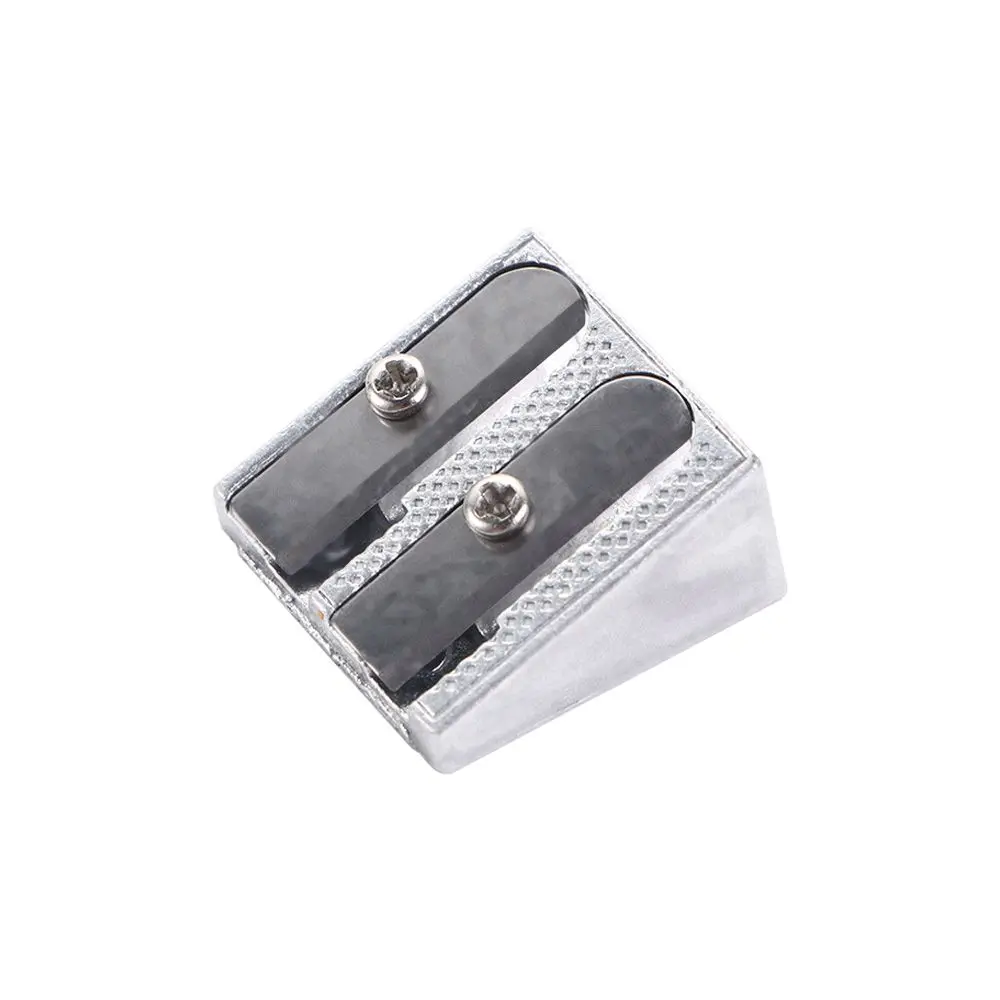 Children Gifts Bevelled Two Hole Metal Silver Double Hole Pencil Sharpener Pens Cutter Tool Pencil Sharpener Office Sharpener