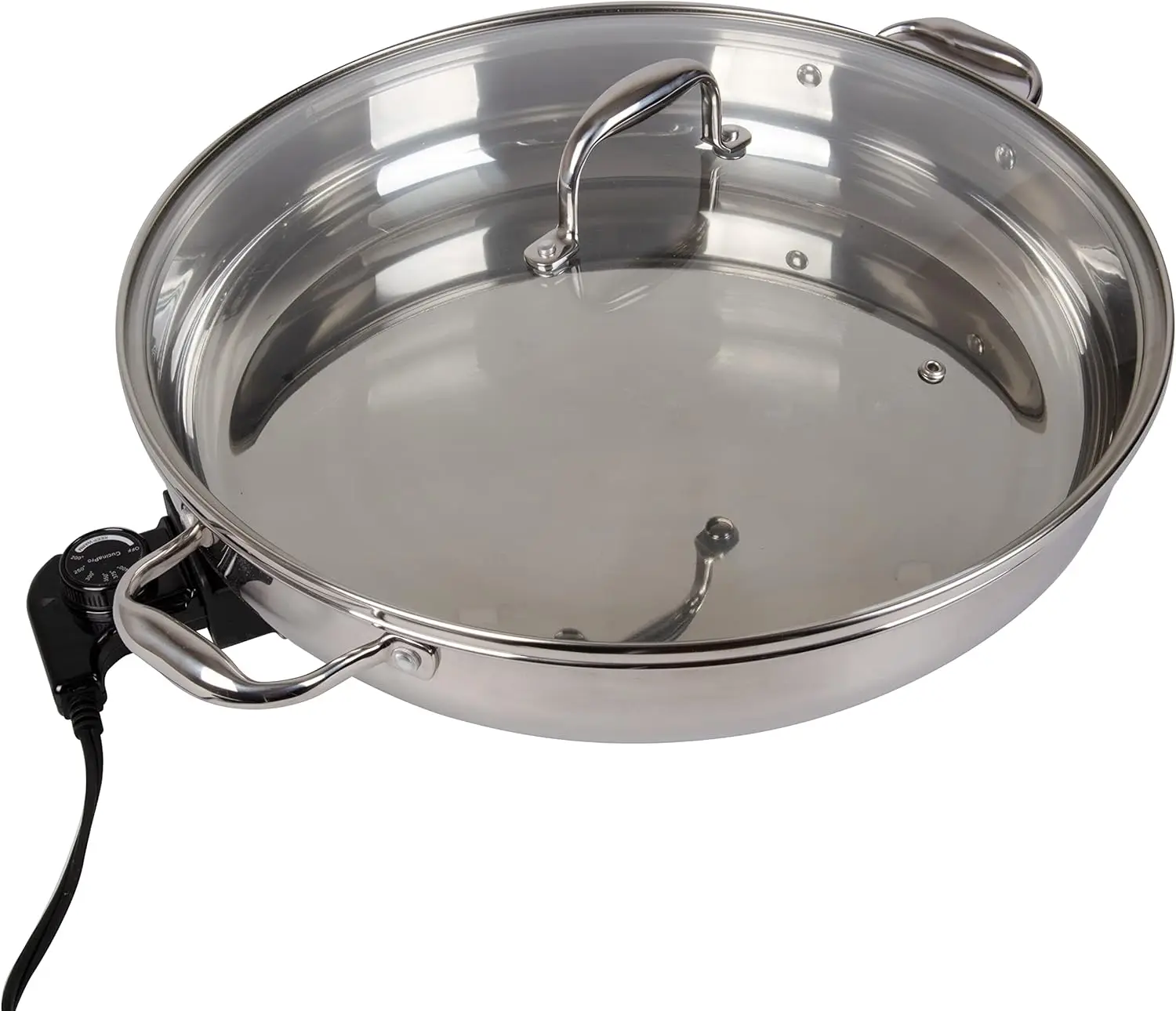 

16" Skillet 18/10 Stainless Steel Frying Pan with Tempered Glass Lid and Handle, Round with Adjustable
