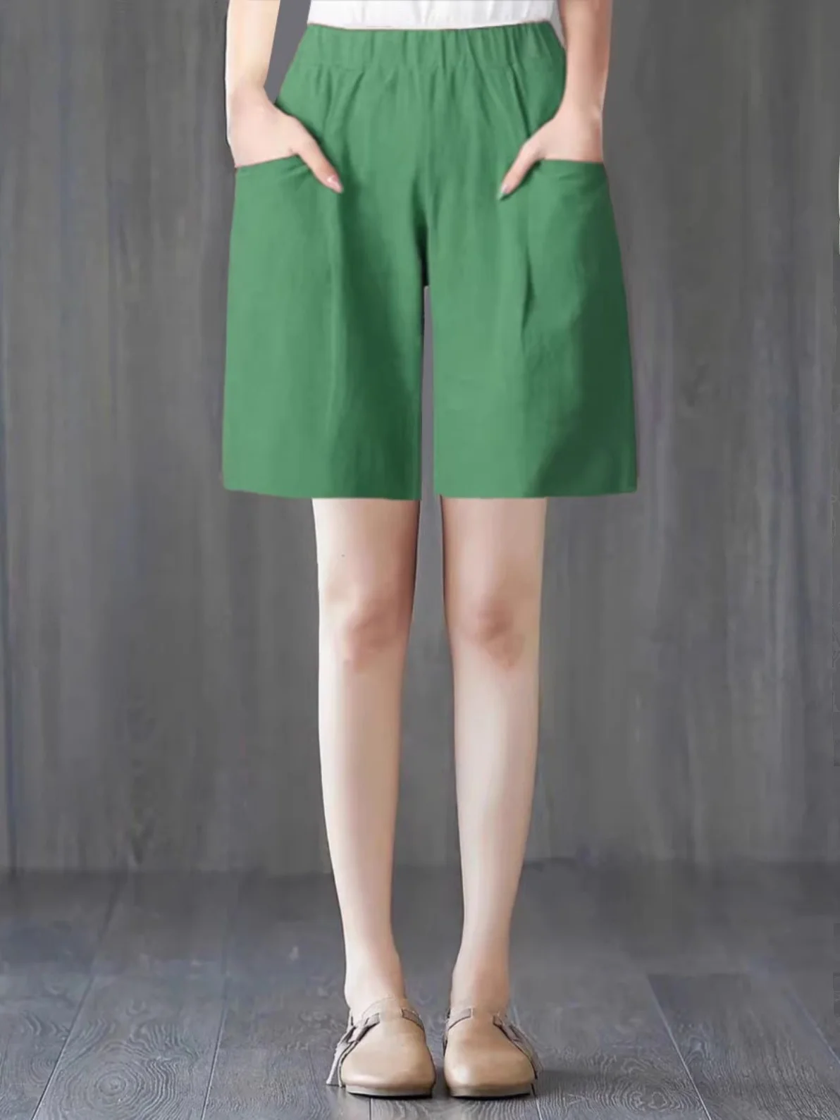 Plones cortos de pierna ancha de lino y aodón para verano, plones cortos informs finos de cintura alta, plon...