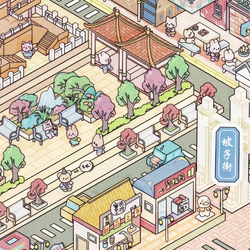 مجموعة ملصقات منظر طبيعي المدينة الصينية ثلاثية الأبعاد مكونة من 4 قطع، تصميمات ثلاثية الأبعاد مفصلة لآليس كوانزاي من تشنغدو