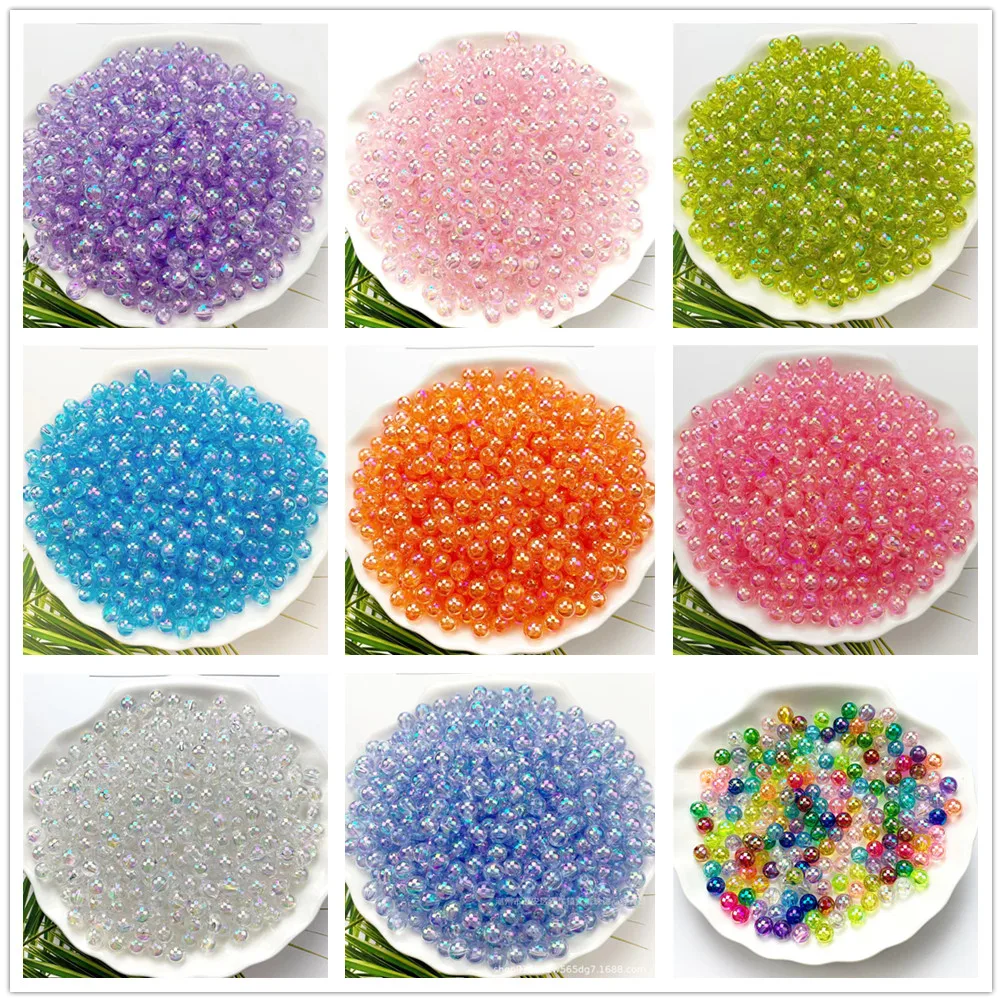 Transparent AB circular colored acrylic bead spacer beads for jewelry making handmade DIY bracelet accessories 3/4/5/6/8/10mm