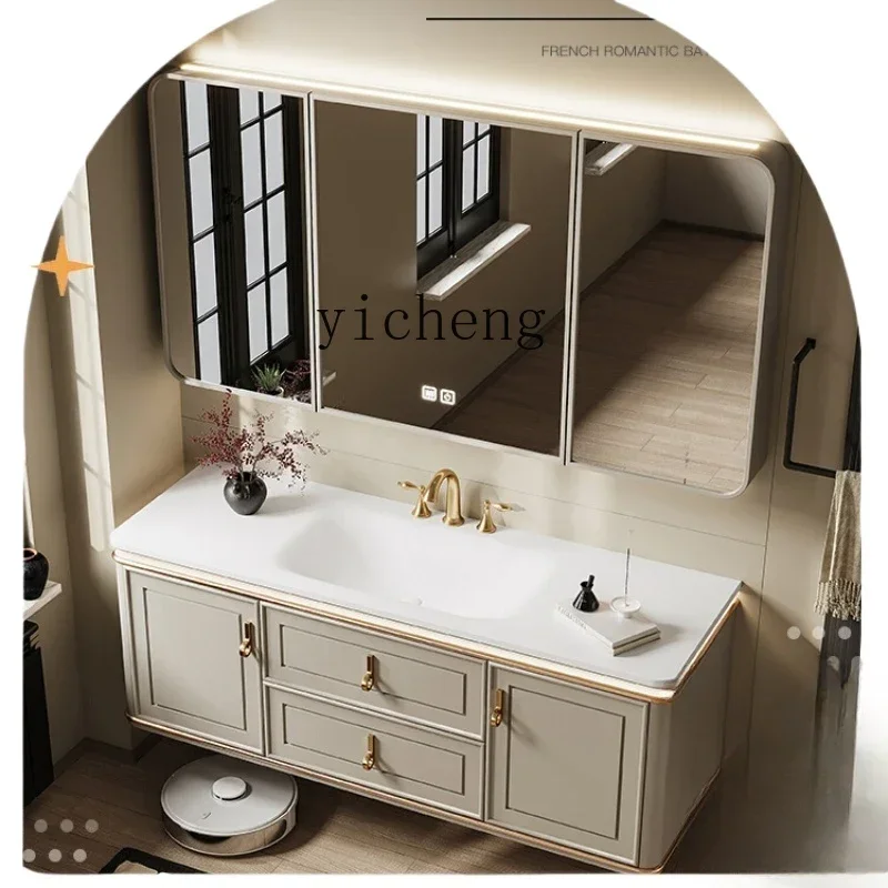 

rock slab hot bending bathroom cabinet combination oak bathroom ceramic integrated basin washbasin home decor