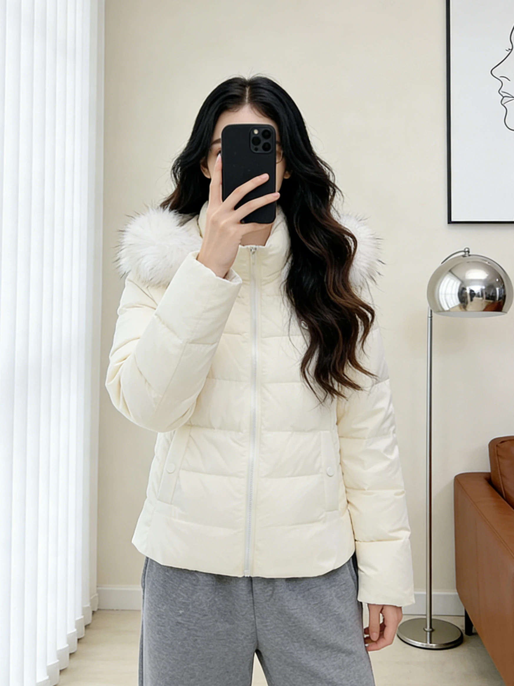 

Корейская утепленная короткая куртка-пуховик для женщин с поясом на талии, утягивающая фигуру, из хлопка с меховым воротником, зимняя новинка