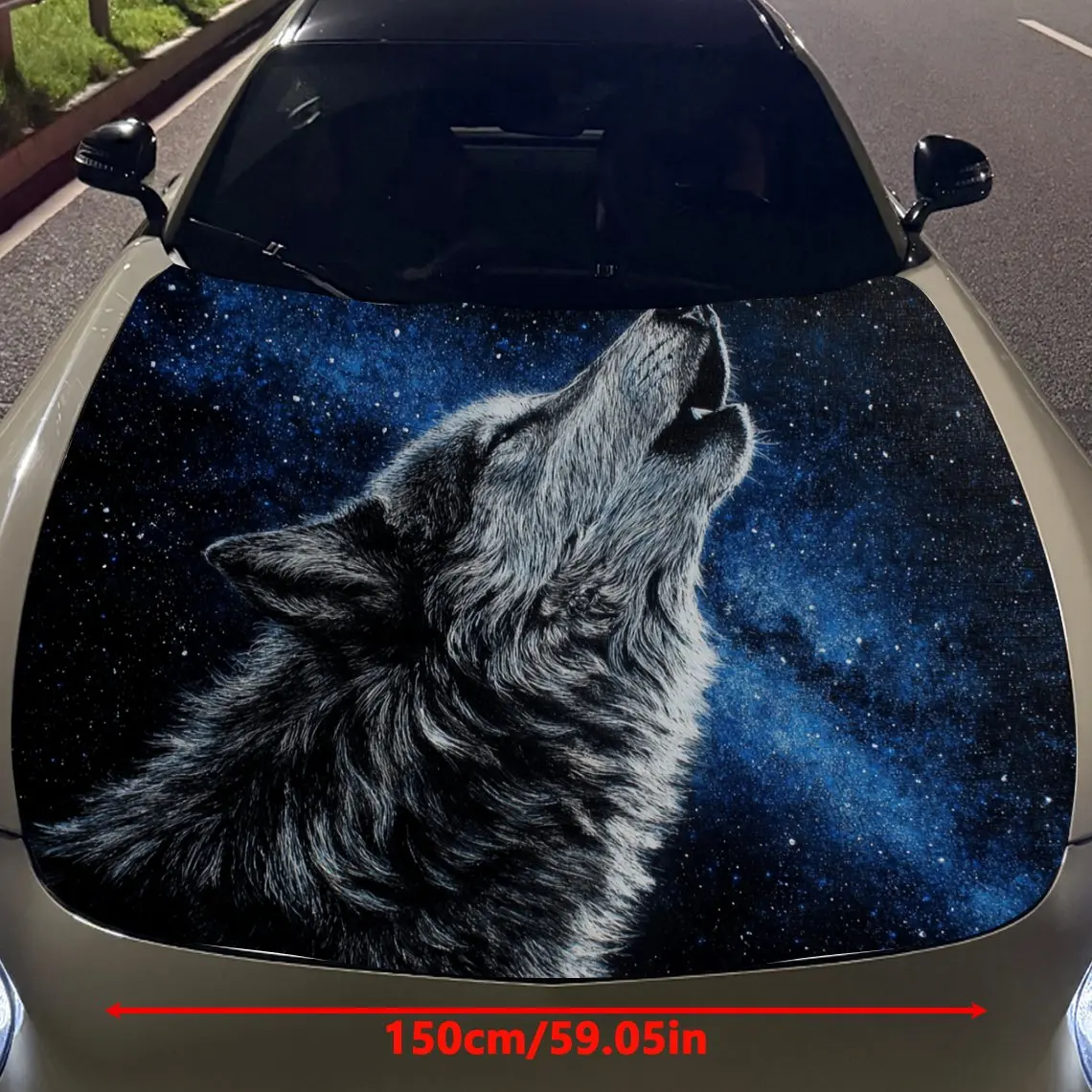 Car Decals Wolf with Luxuriant Gray Fur, a Howling Expression, and a Galaxy - Like Backdrop Car Hood Sticker, Waterproof Self -