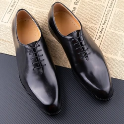 Handmade Classic Men's Pure Leather Shoes Solid Color Oxford Casual Business Office Dress Shoe For Gentleman Lace Up Comfortable