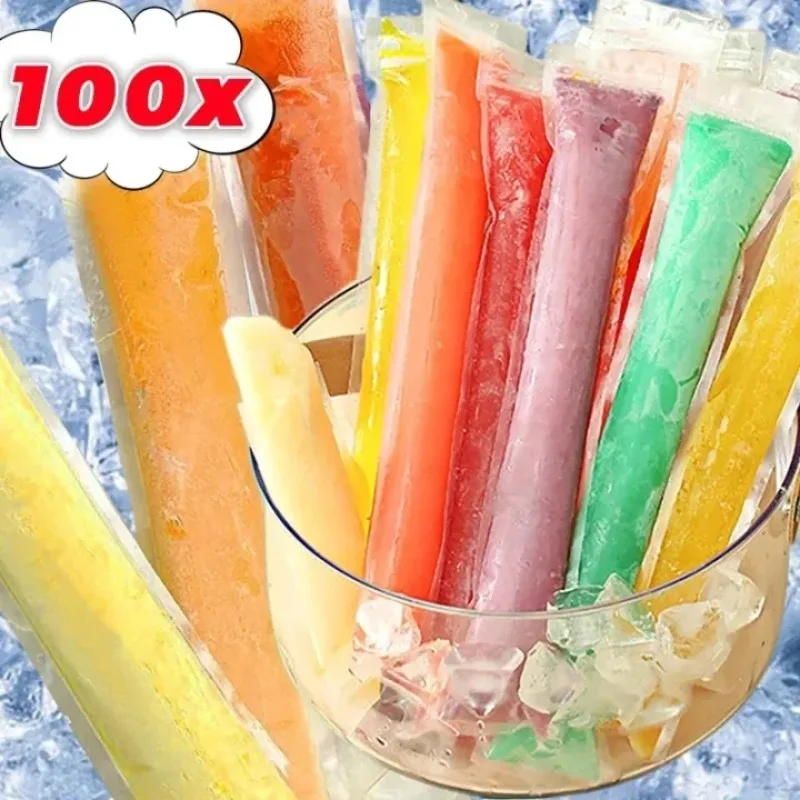 100/50pcs Disposable Ice Popsicle Mold Bag DIY Ice Pops Packaging Bags Tubes with Zipper Sealed for Juice Smoothies Yogurt Maker