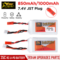 ZOP Power 7.4V Lipo Battery 25C 850/1000mAh Lipos with JST Connector for TRX4M RC Car Trucks Boat Helicopter Drone FPV Parts