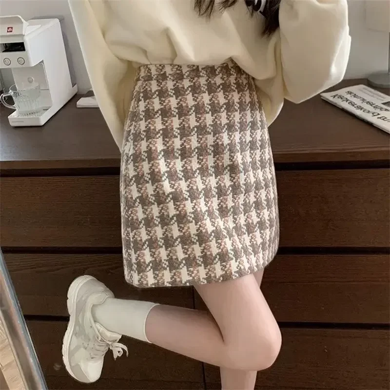 

A-line Mini Skirts Women Y2k Preppy Style Lovely Houndstooth Fashion Ulzzang Empire Sweet Schoolgirl Chic Cozy Slim Mujer Faldas