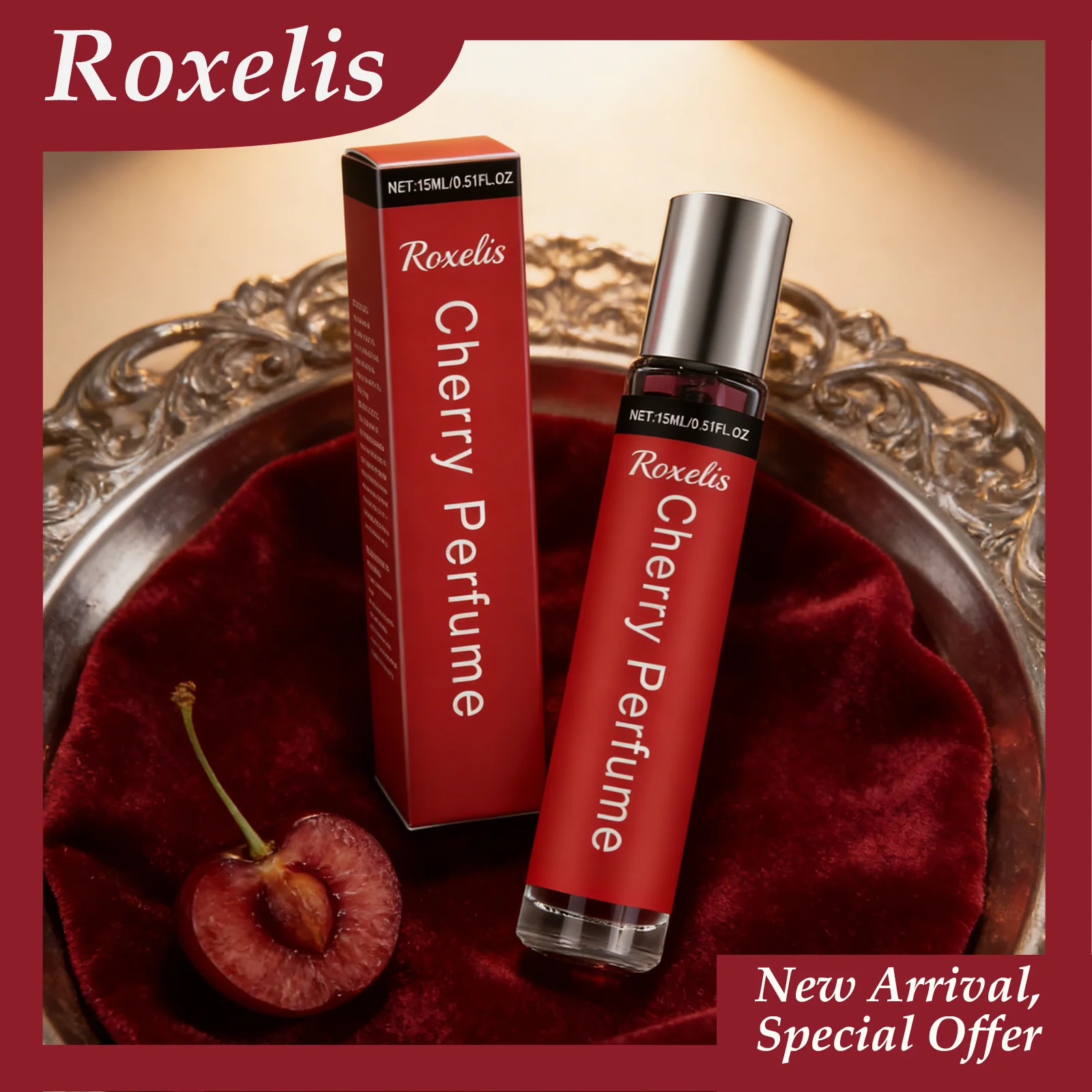 

Парфюм ROXELIS 15 мл с ароматом вишни: комплексный и свежий аромат, придающий уникальное очарование, делает вас увереннее. Женские духи.