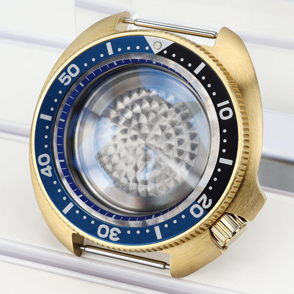 Gold PVD Taucheruhrengehäuse 44mm AR Saphirglas 4.1 Uhr für 6105 Turtle Abalone Stil Uhrenteile Zubehör NH35 NH36 Uhrwerk – Detail 4