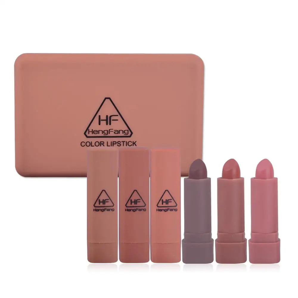 HengFang Pumpkin Color Matte Long-lasting Lipstick Set Waterproof Batom Lip Kit With Mirror Lips Makeup Lipstick TSLM1