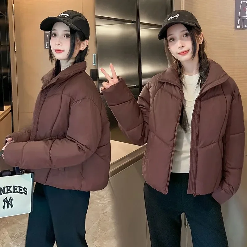 Down Cotton-Padded Jacket Women's Parkas 2027Winter New Short Warm Cotton Padded Coat Stand Collar Outwear Female Bread Overwear
