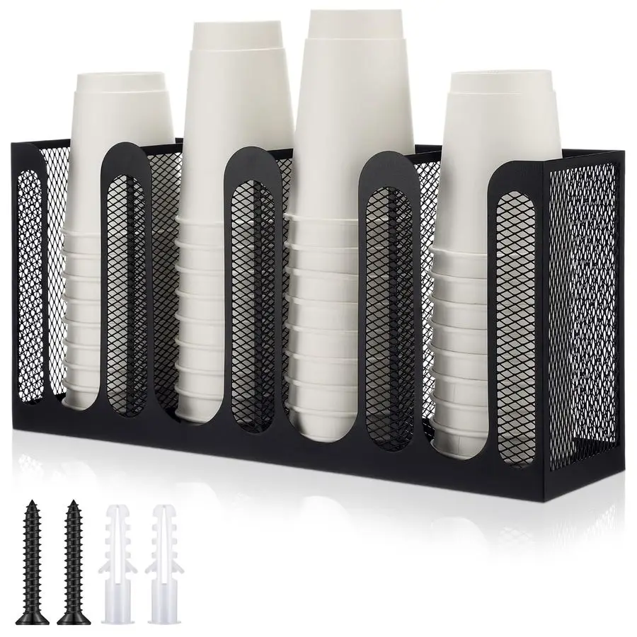 

Metal Mesh Cup and Lid Holder Coffee Paper Cup Dispenser Lid Holder Storage Organizer Countertop or Wall Mount for Coffee Bar, K