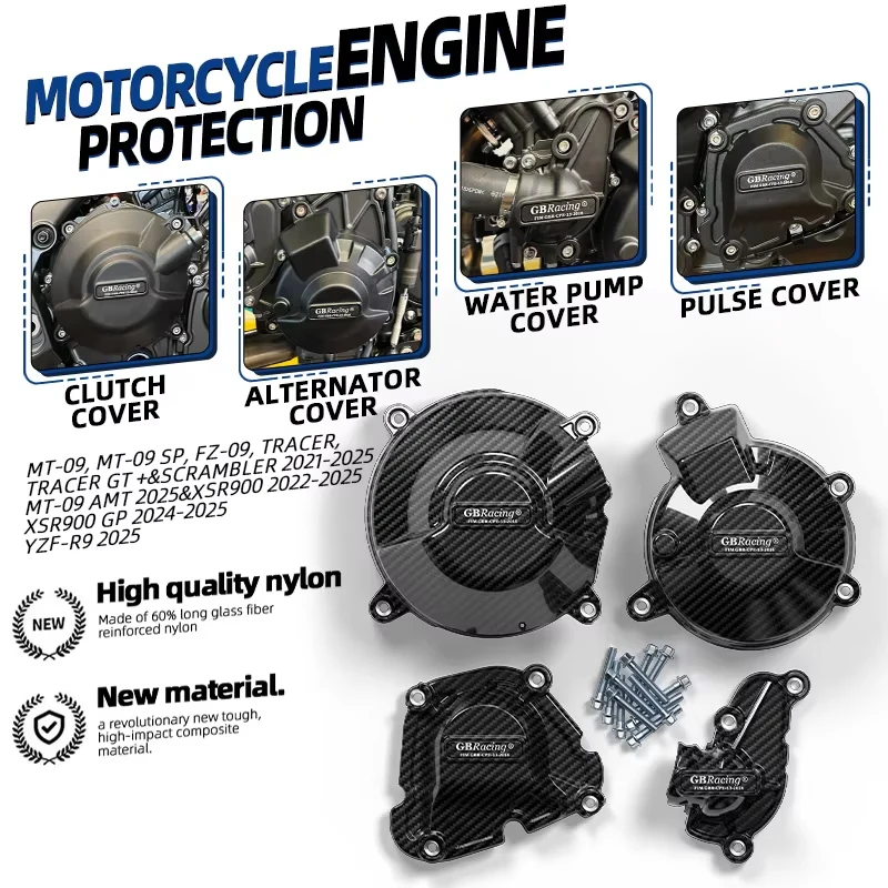 Pour YZF-R9 & MT-09 ATM 2025, MT-09/SP, FZ-09, Tracer/GT + & Scrambler 2021-2025 – Couvercle d'alternateur et d'embrayage à impulsion de pompe à eau