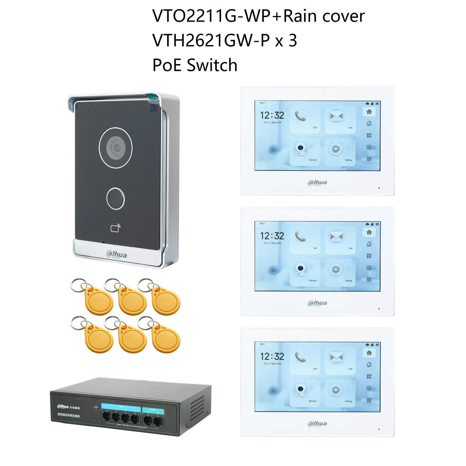 Dahua originele IP Video Intercom KIT, VTO2211G-WP & VTH2621G-P & PoE schakelaar, ondersteuning telefoon app, RFID Card Ontgrendelen - afbeelding 2