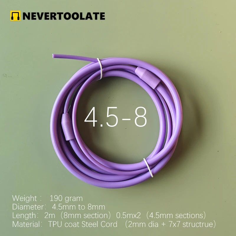 NEVERTOOLATE Heavy 190 gram 4.5mm to 8mm diameter change TPU steel skip rope cord  traning crossfit fitness spare part backup