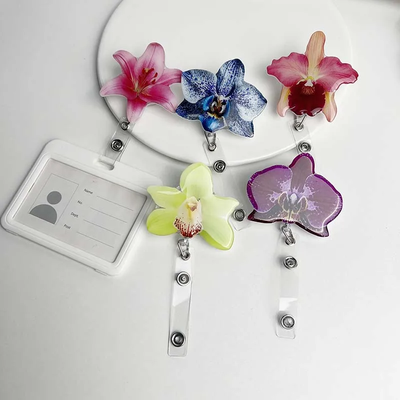1pc Acrylic Resin Orchid ID Badge Work Certificate Retractable and Pull-Off