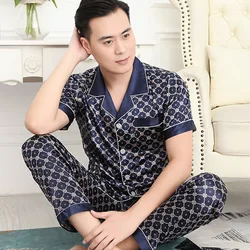 Pijama de seda de hielo simulada para hombre, conjunto de dos piezas con estampado de cachemir, ropa de dormir clásica, moda de primavera y verano