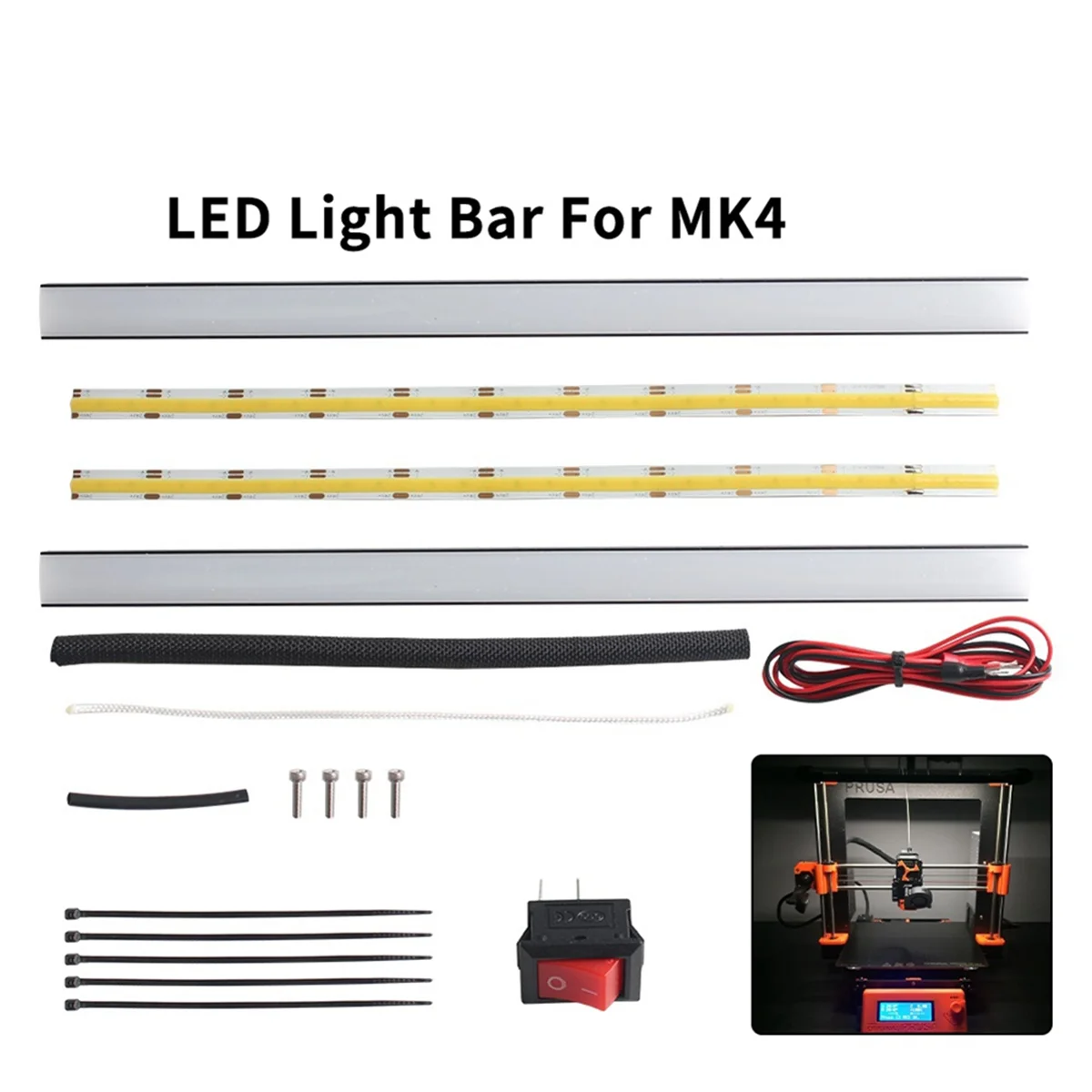 Barra de luz LED para Prusa MK4, Dual Strip, Kit Ultra Brilhante, Acessórios para Impressora 3D, 24V